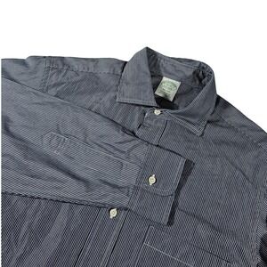 Brooks Brothers Dress Shirt Mens 16-32 Blue Striped Milano Supima Cotton